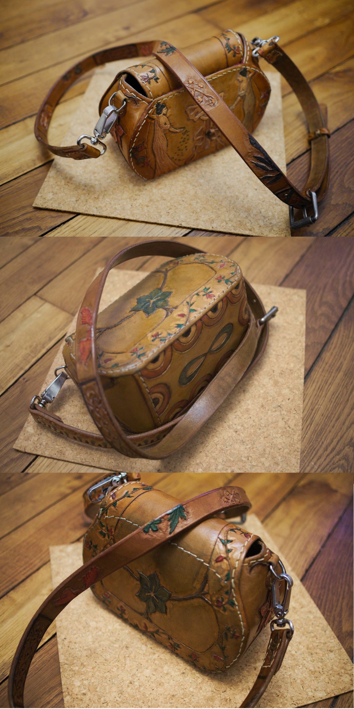 A leather purse with modern art style